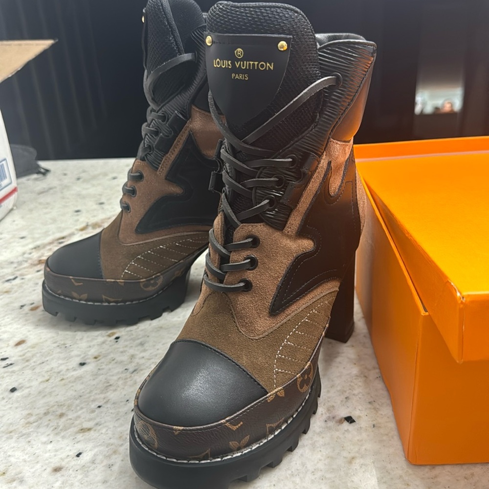 Louis Vuitton Brown & Black Platform Lace-Up Ankle Boots